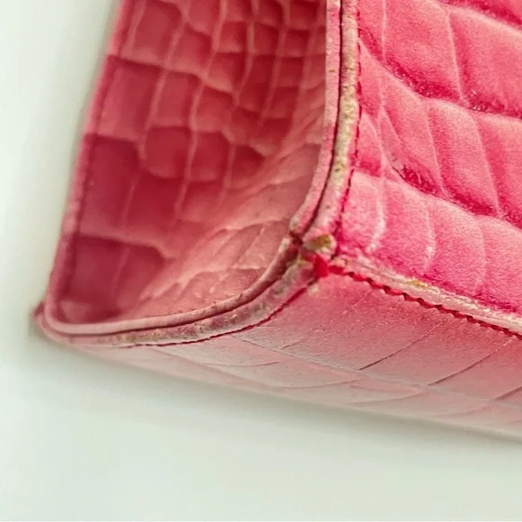 PINK CROCO EMBOSSED VINYL SHOULDER TOTE BAG HANDBAG - Picture 3 of 16